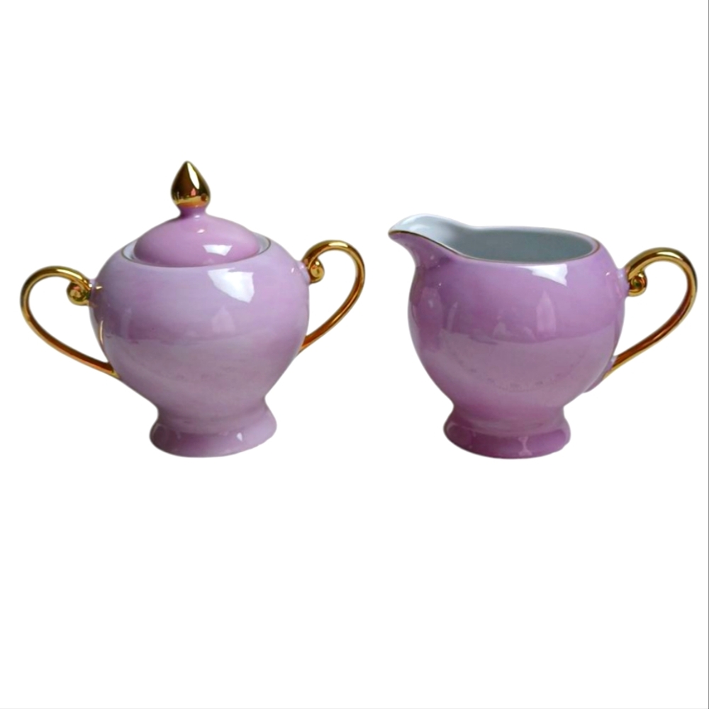 Vintage I. Godinger & Co Pink Lusterware Lidded‎ Sugar Bowl and Creamer